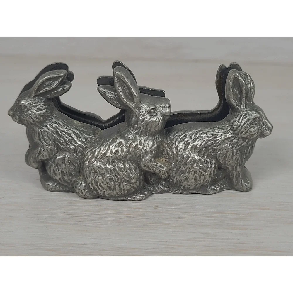 Vintage Style Cast Metal Rabbit Bunny Card Holder Silver Tone